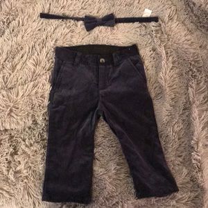 Janie and Jack Navy Blue Velvet Pants and Bow Tie